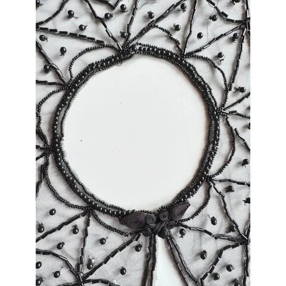 Vintage Black Beaded Sequin Embroidered Tulle Collar - Picture 13 of 14